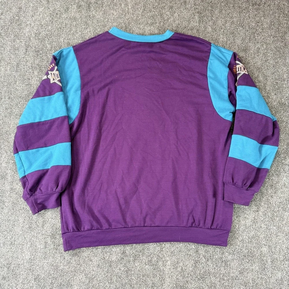Authentic Sweatshirt Mens Small Purple Blue‎ Striped Crewneck Graphic Pullover